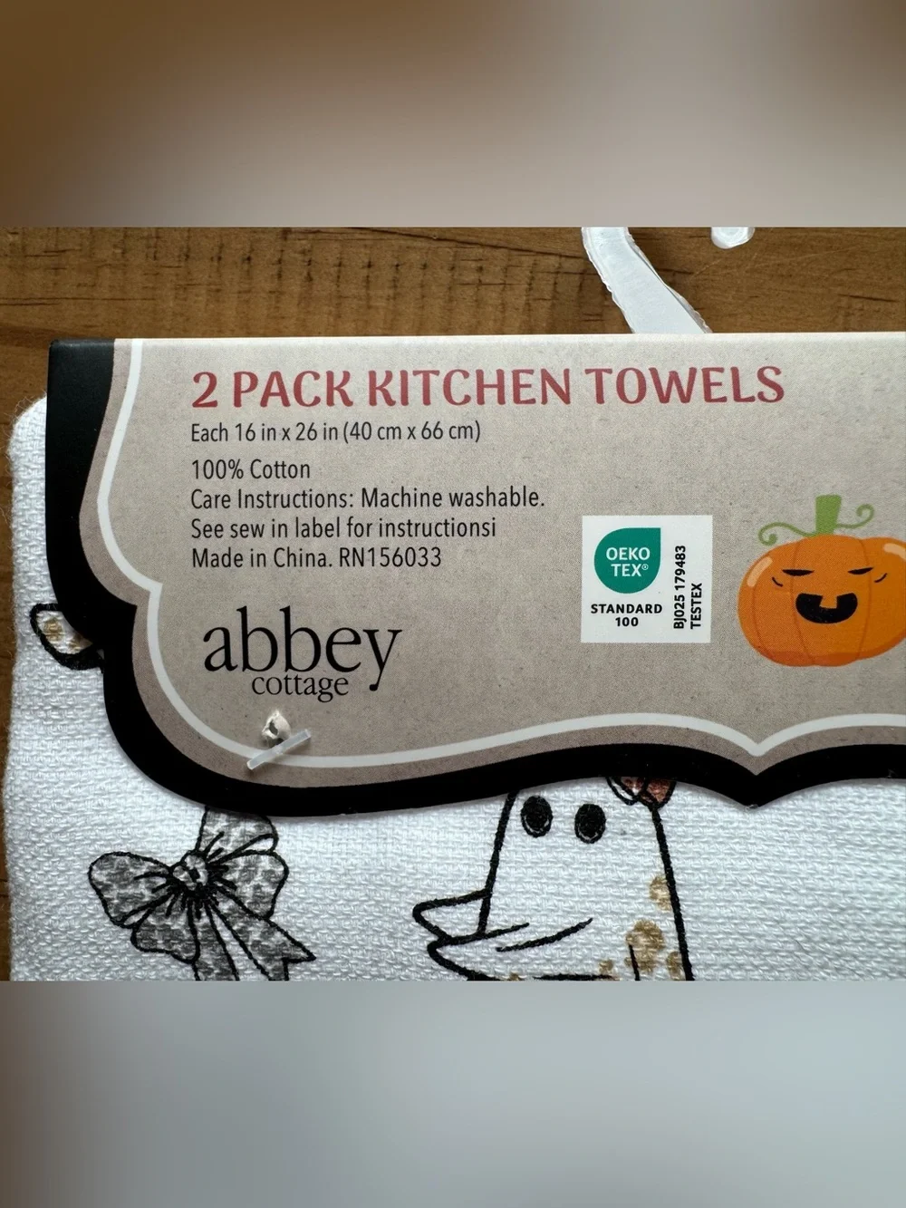 Abbey Cottage Coquette Ghost Leopard Bow Halloween Hand Towels 2 Set Cotton